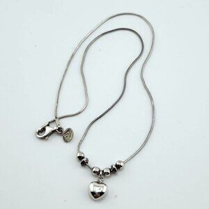 Retired 925 Silpada Necklace 15" Dainty Puffy Heart & Ball Bead Sterling Silver